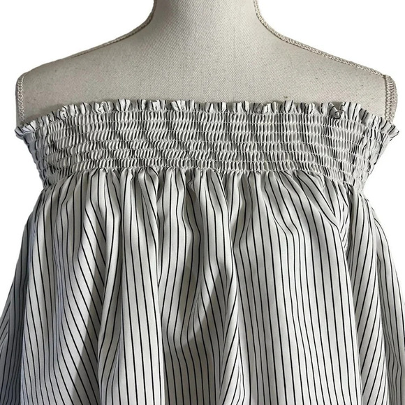 Aqua Pinstripe Off The Shoulder Blouse Size Small Seersucker Flowy Spring Summer - Picture 4 of 5
